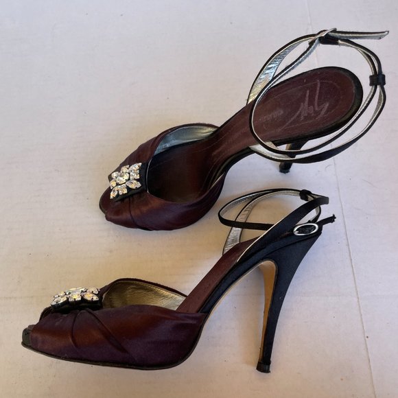 Giuseppe Zanotti High Heel Burgundy Suede Dress Sandals Peep-toe - Picture 1 of 8